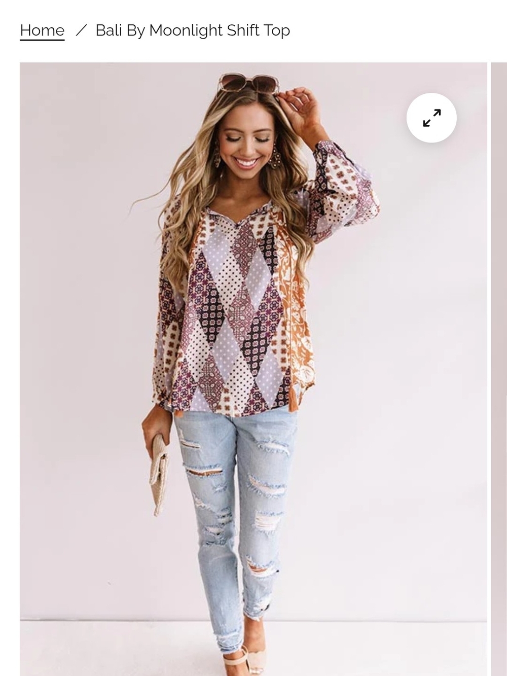 ODDY Multi-Pattern Patchwork Blouse in Purple and Brown
